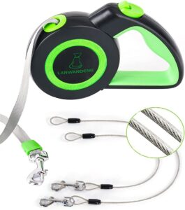 Chew Proof Retractable Dog Leash with 2 Heavy Duty Anti-Chewing Wire Ropes