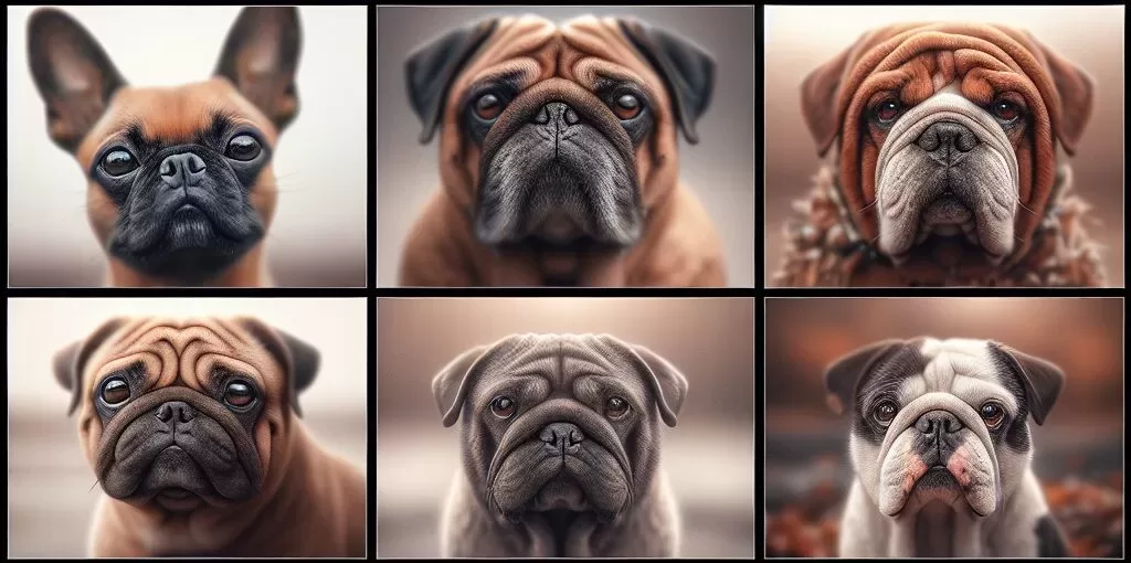 Collage of brachycephalic dog breeds